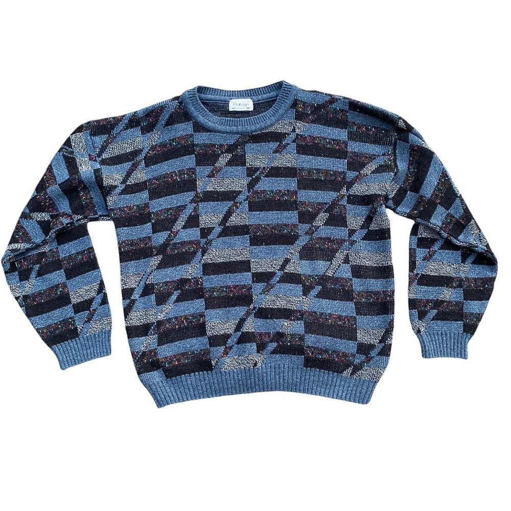 Vintage Protege Geometric Stripe Sweater Funky Textured 90s 80s USA Made Bold-L